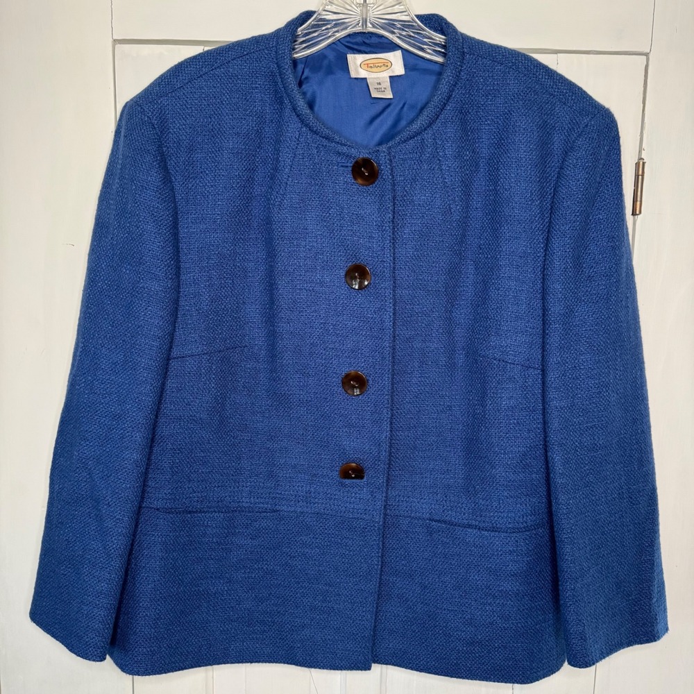 Talbots Blue Blazer Textured Cotton Collarless Jacket Women's 16 NWT Office Work
